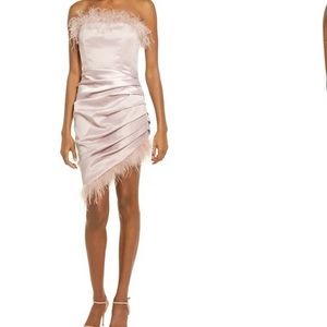 Lavish Alice. Mauve feather strapless dress